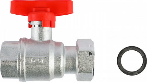 Кран шаровой FAR 3/4"-1", ВР-накидная гайка EPDM, красн. бабочка, хром